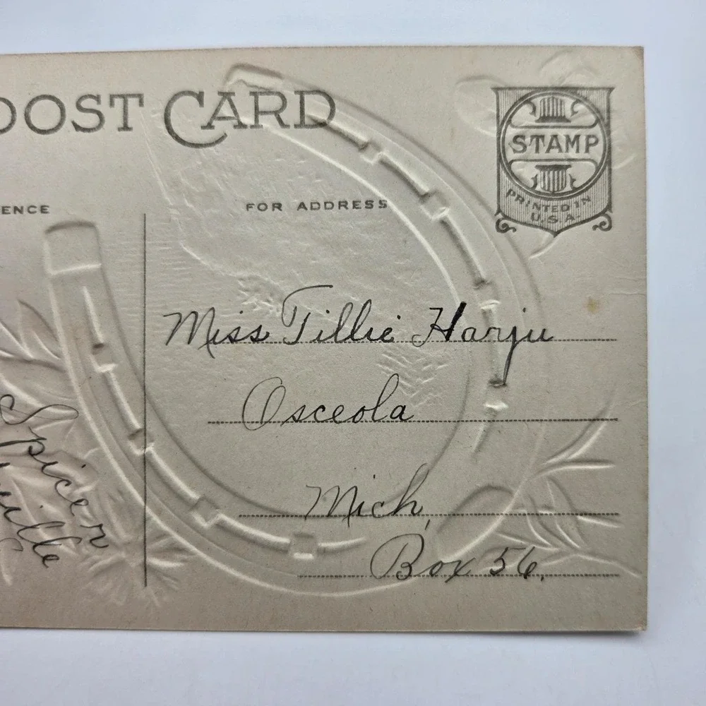 Good Luck Best Wishes Vintage Postcard Horseshoe Rose‎ 1909 R Conwell